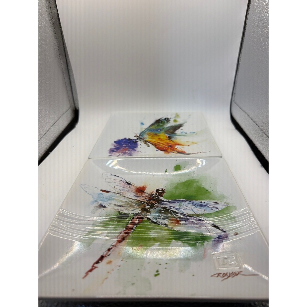 Dean Crouser Watercolor Dragonfly and Butterfly 7" Square Plate Big Sky Carver